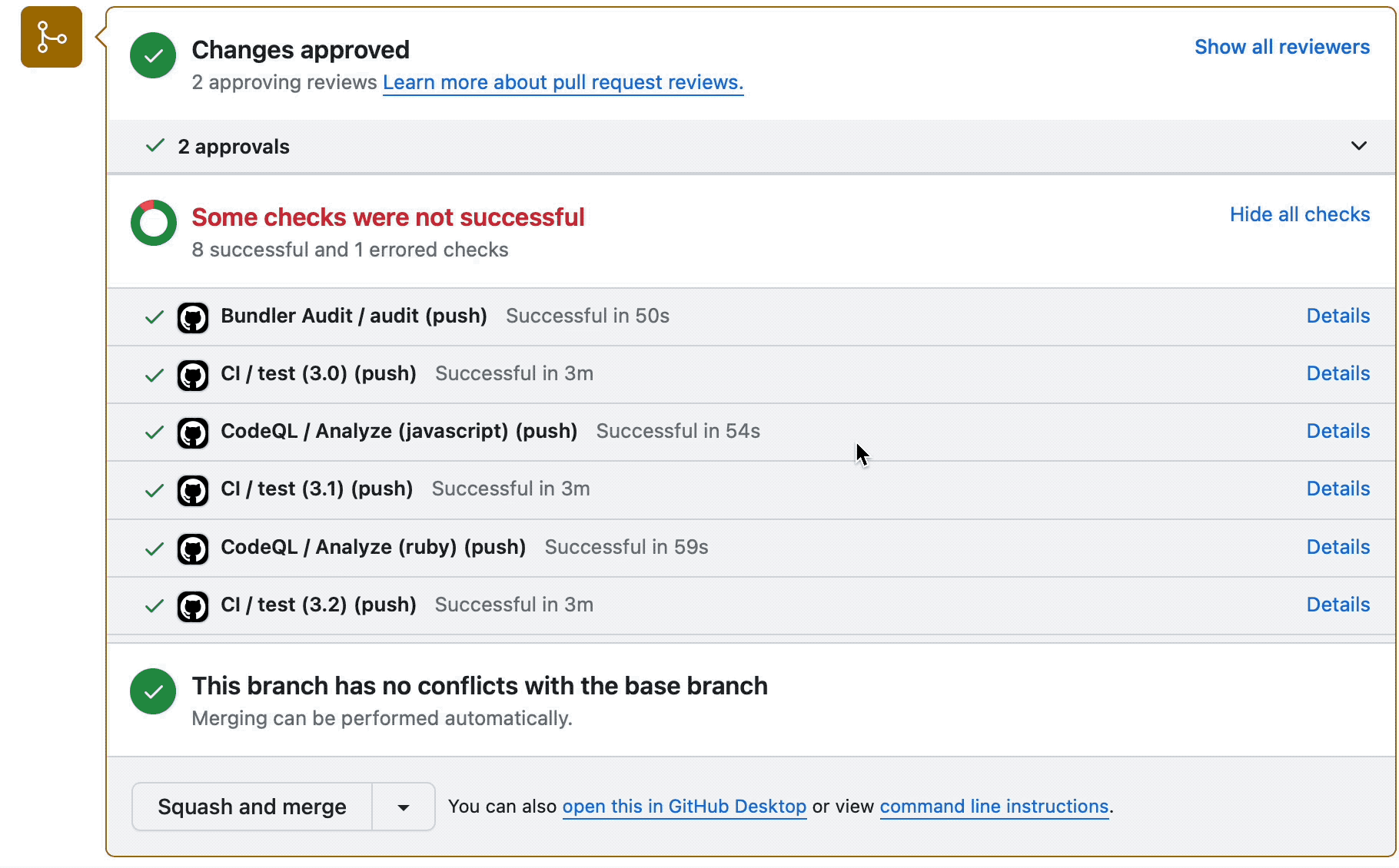 An animated gif showing a long list of checks on a GitHub Pull
           Request, where the user is scrolling up and down to find the one
           which is failing