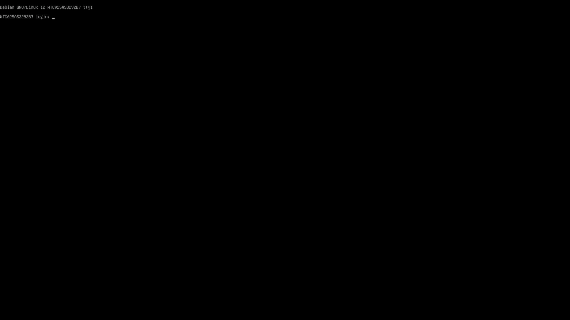 A screen capture showing the Debian login prompt after
           successfully booting.